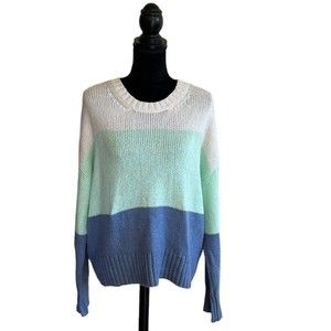 American Eagle Women’s Medium White Green Blue Colorblock Knit Sweater